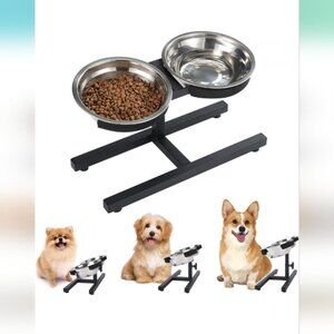 Elevated Black Dog Feeding Station with Stainless Steel Bowls